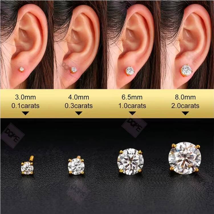 Fine Jewelry Moissanite Earrings Basic 925 Silver 3 Prong VVS Diamond Screw Back Custom Size Stud Earrings