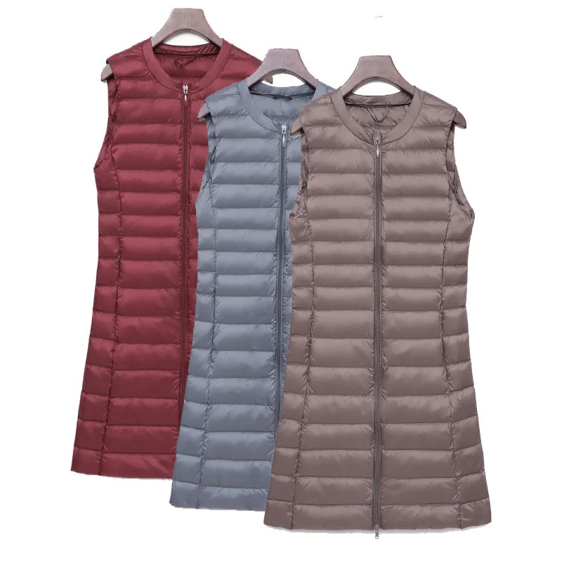 Ultra Light Down Vest Women Long Vest Windproof Lightweight Warm Waistcoat Female Down Coat Long Slim Sleeveless Jacket 250804