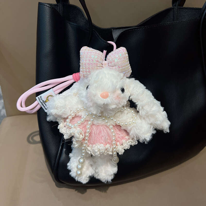 Cartoon Pearl Bow Lace Yarn Skirt Plush Lop-Eared Rabbit Pendant Girly Heart Doll Keychain Bag Charm
