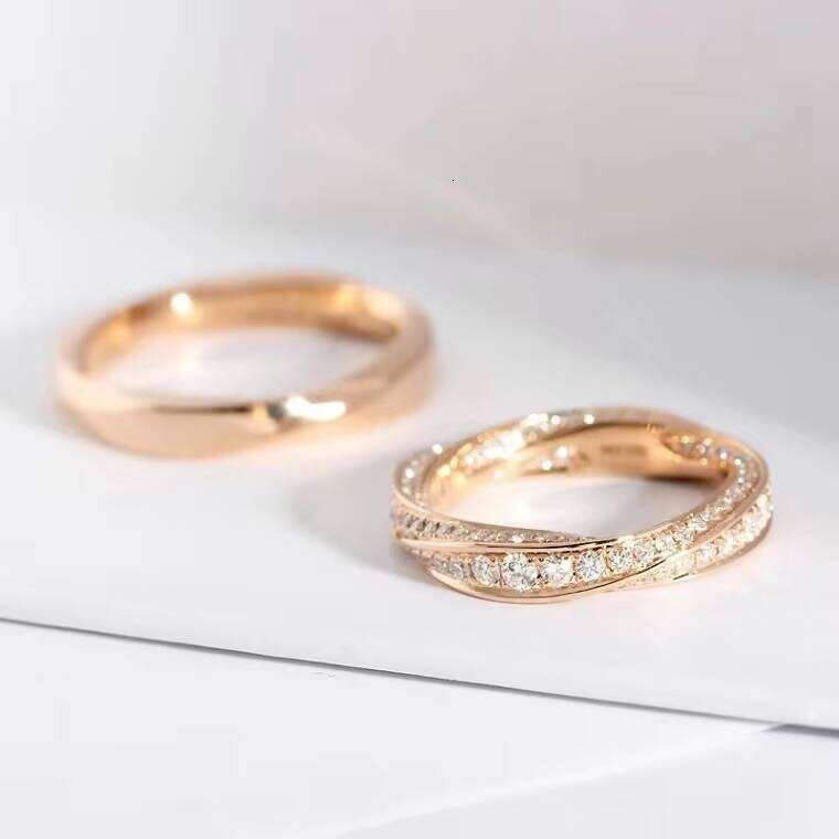 Fine Jewelry Women's Engagement 14K Yellow Rose Gold Twist Mobius D VVS Moissanite Wedding Promise Band Ring