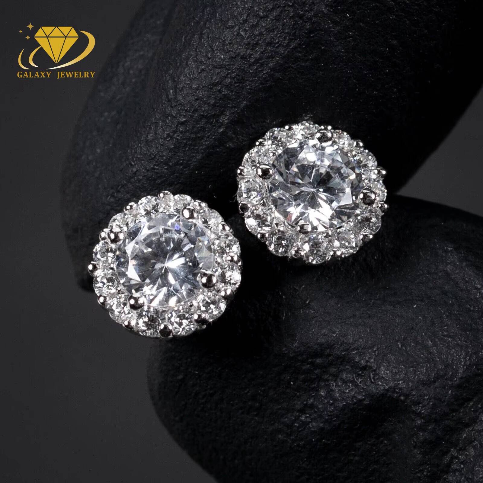 Fine Stud Earrings Vvs Diamond Round Cut Small Halo Mens WomenS Flower Earrings 925 Sterling Silver Hip Hop Earrings Stud