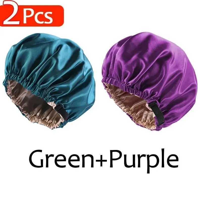2Pcs Set Large Satin Bonnet Silk Night Sleeping Cap Long Satin Bonnet With Head Tie Band Bonnet Edge Wrap For Women Hair Z250808