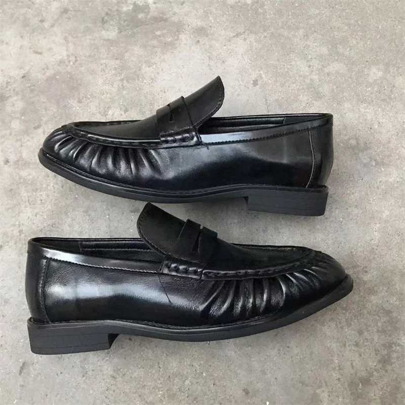 New French Retro Flat Shoes Made of Pure Handmade Calf Leather Le Fu Womens Rubber Sole One-Step Comfortable and Casual Single W250808