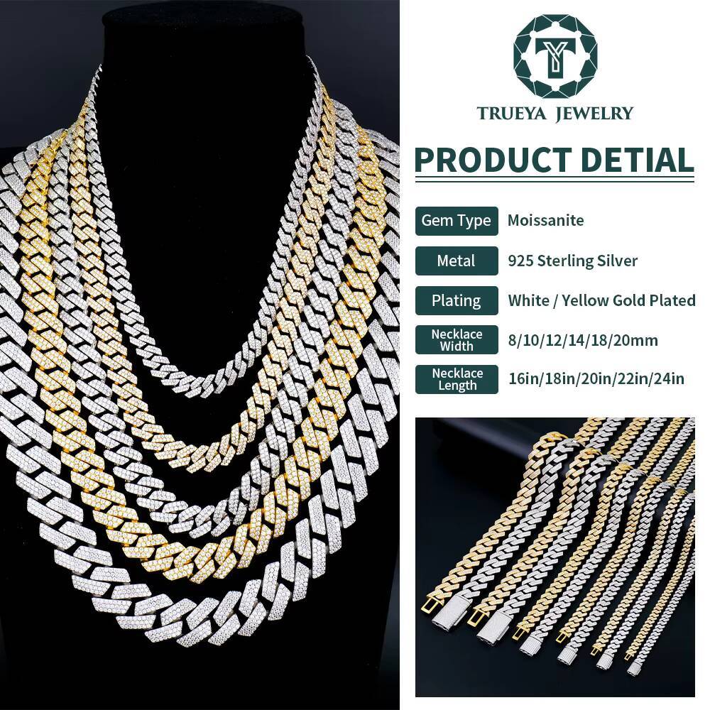 Wholesale Hiphop 10mm Square Sharp Shape 925 Silver Miami Men Iced Out Vvs Diamond Moissanite Cuban Link Chain Necklace for Men