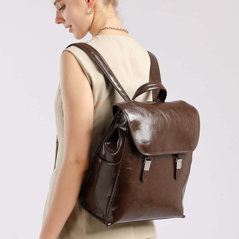 Genuine Leather Unisex Casual Handbag Fashion Simple Large Capacity Business Travel Laptop Backpack Cowhide Women's Bag