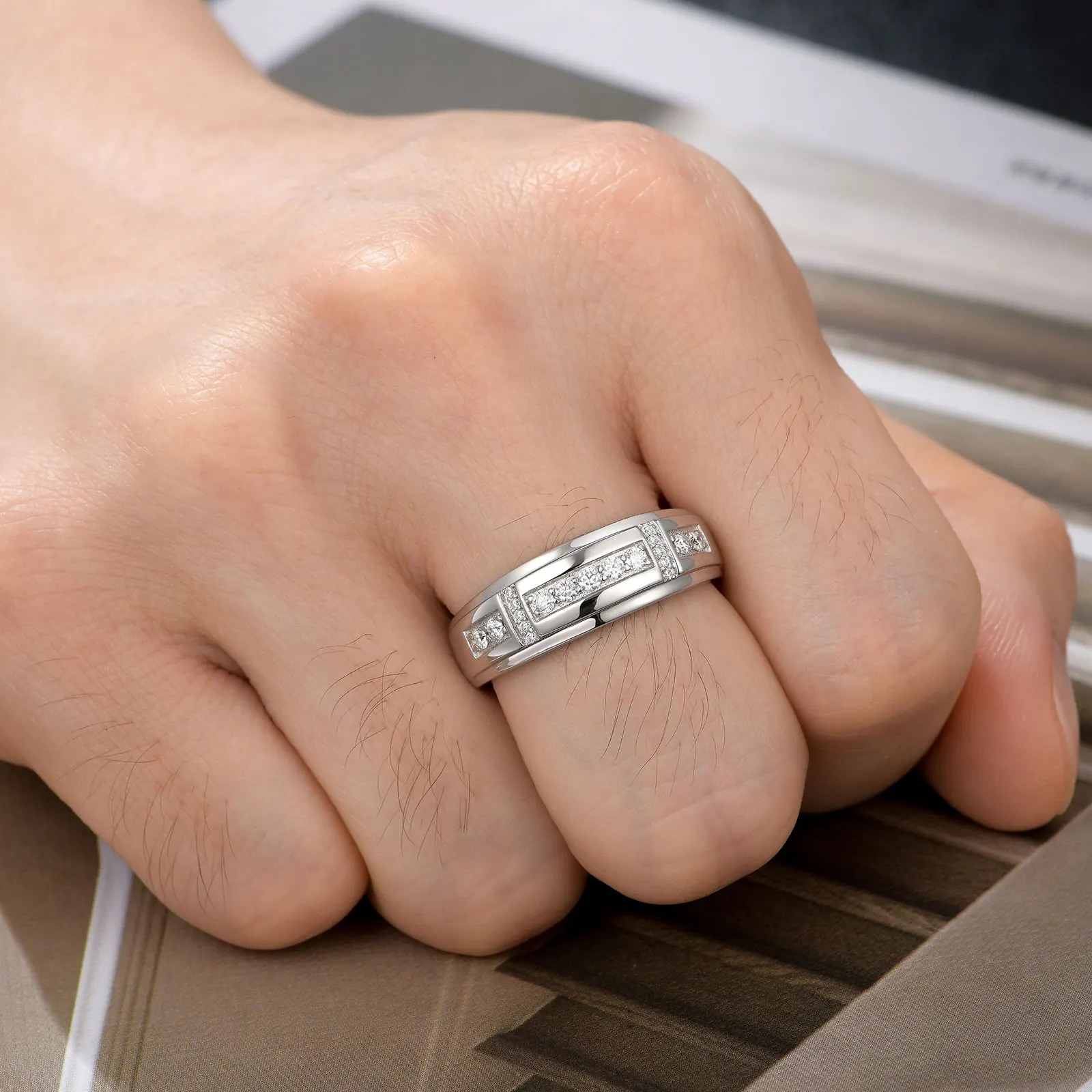 she Elegant Mens Wedding Band 925 Sterling Silver Rings for Him Half Round Engagement Ring 250717