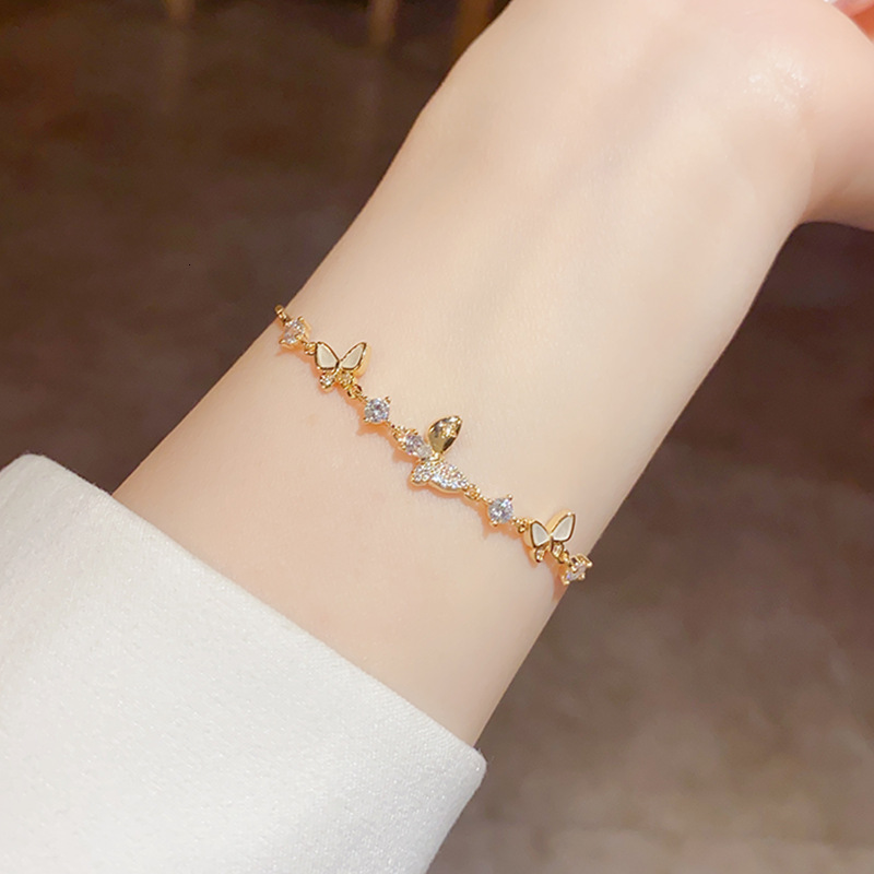 Summer Sweet Fresh Unique Butterfly Zircon Pull-Open Bracelet Personality Light Simple High-End Versatile Wristband