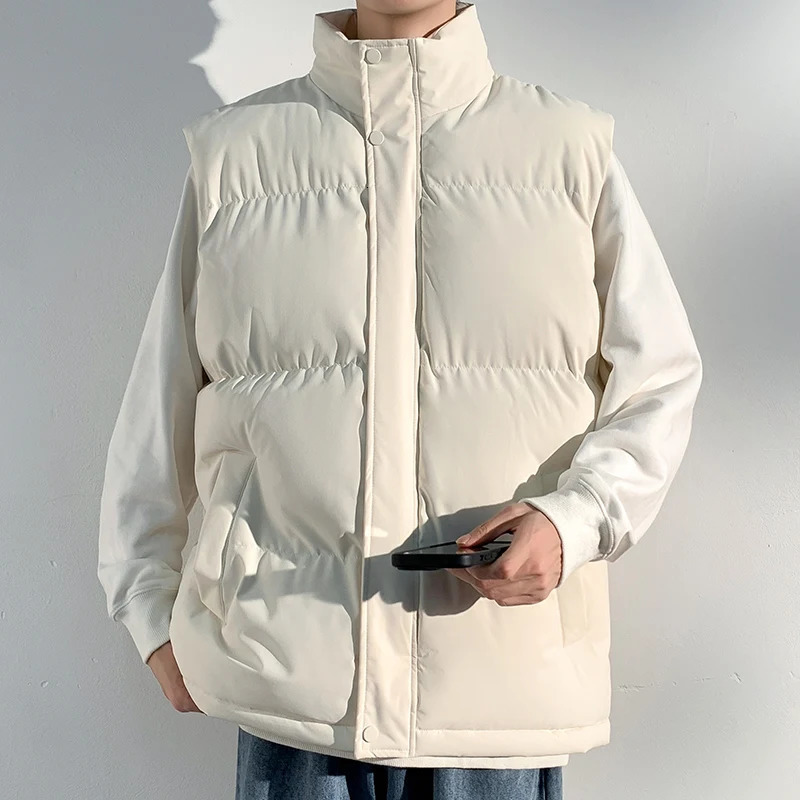 Mens Down Vest Autumn and Winter Solid Color Casual Loose Windproof Outdoor Travel Warm Coat Mens Trend Sleeveless Jacket 250805