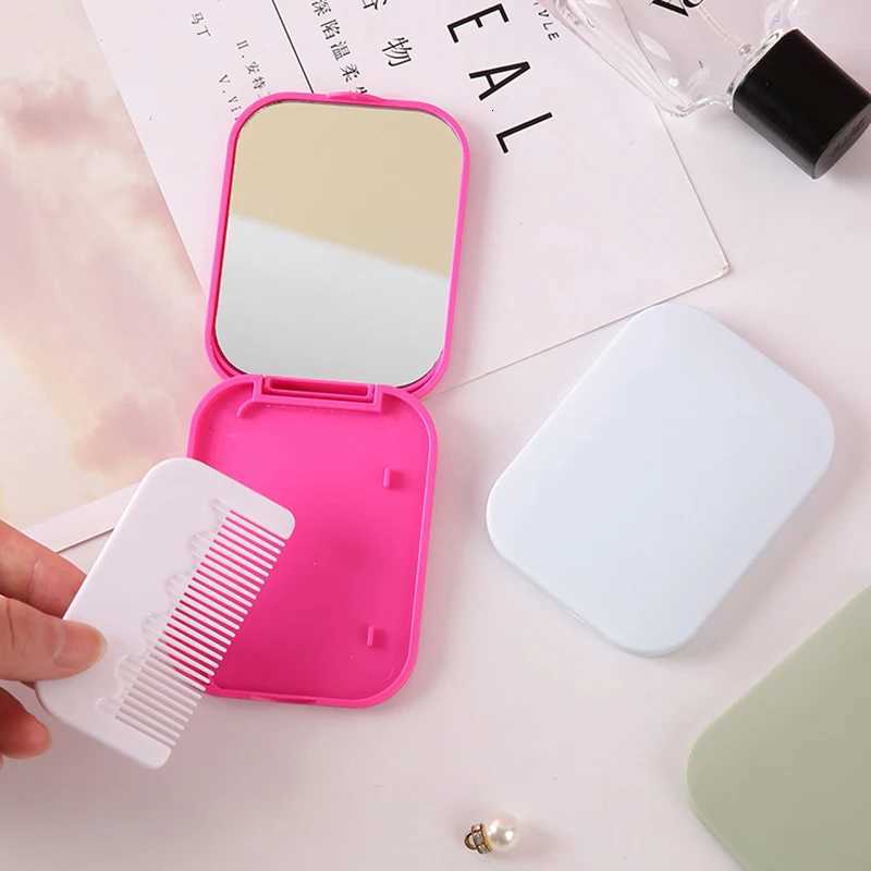 Small Mirror Comb Set Solid Color Fashion Portable Folding Makeup Mirror With Comb For Girl Gift Makeup Tools Vanity Mirror Z250807