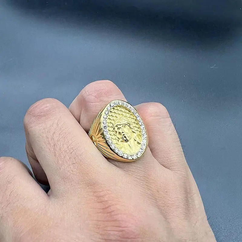 Stainless Steel Hip Hop Bling Christian God Jesus Ring for Men Women Couple Boyfriend Gift Fashion Jewelry 250717