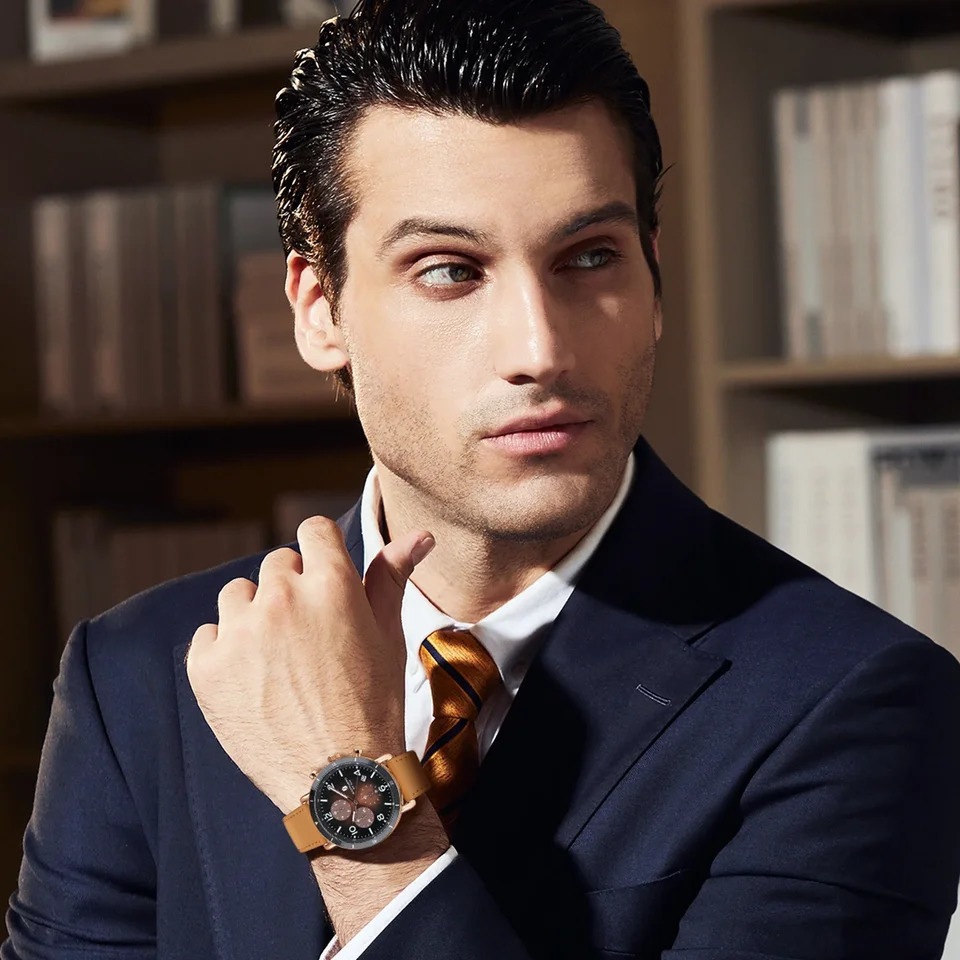 SAPPHERO Classic Business Quartz Mens Watch 5ATM Waterproof Watch Gift Box Set 42mm Large Dial Date Function Wrist Watch 250807