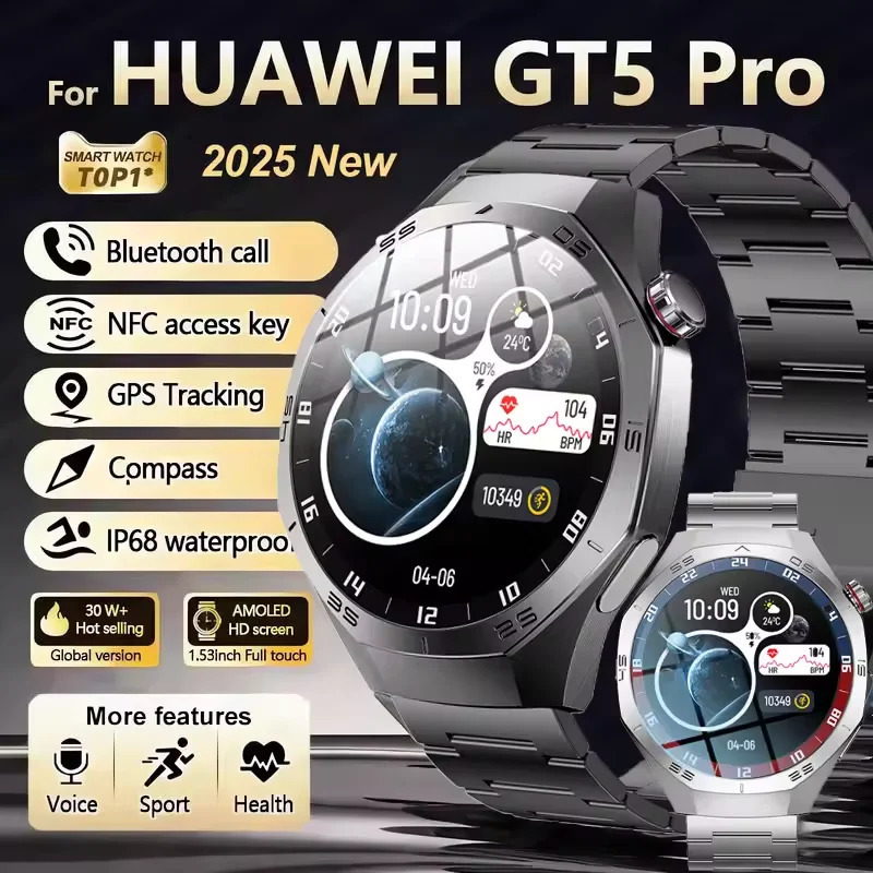 For GT5 Pro Smart Watch Men AMOLED Screen GPS Motion trajectory Heart Rate Bluetooth Calls SmartWatch Waterproof 250808