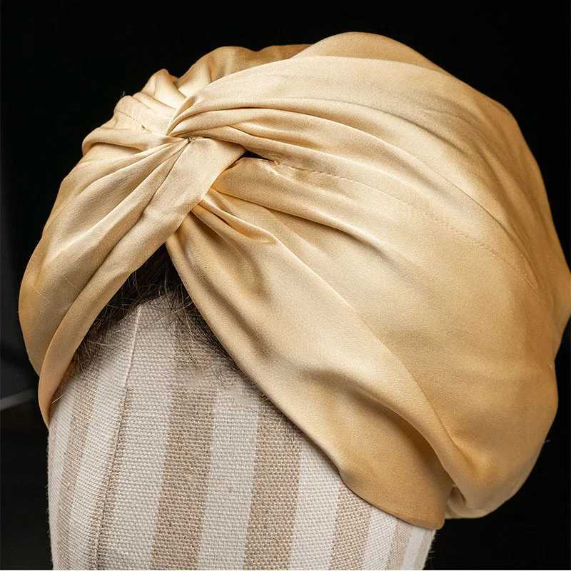 Double Layer Real Silk Sleeping Caps Adjustable Knotted Women Night Bonnet Satin Hair Wrap Elastic Head Cover for Long Hair Z250808