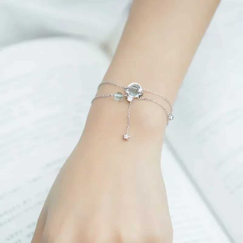 925 Sterling Silver 19CM Double Bracelet Aquamarine Crystal Encrusted Bracelet Elegant Feminine Trend Jewelry Z250807