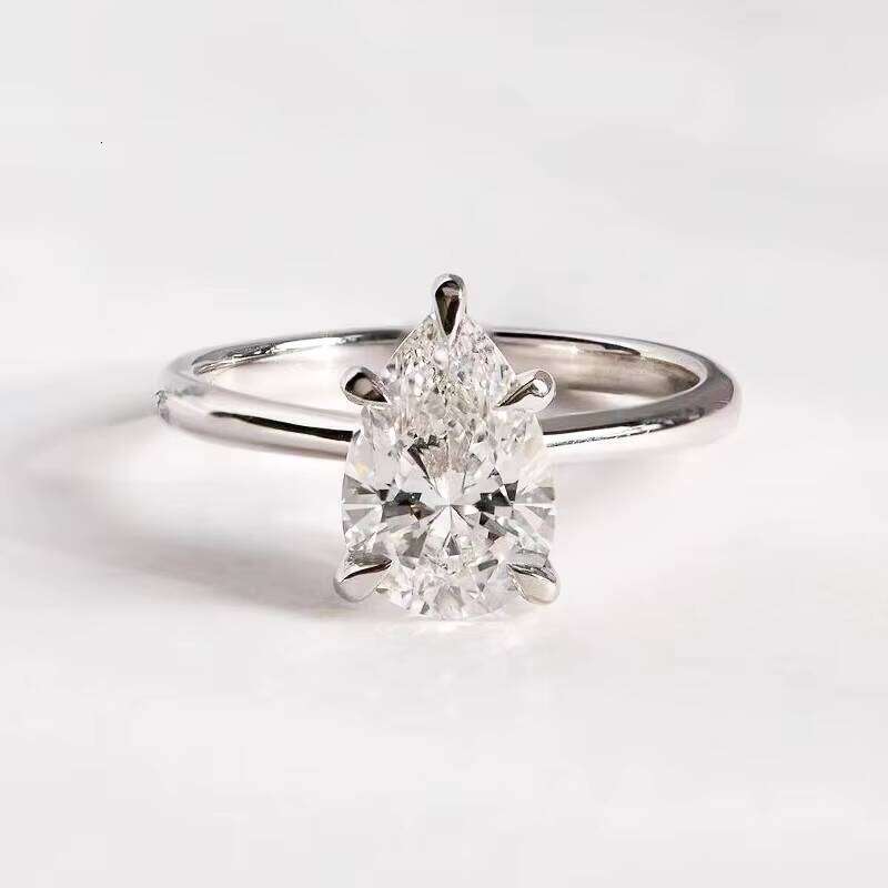 Xingguang Pear Cut White Gold Lab CVD/ Moissanite Dia Ring for Women Engagement/Anniversary/Wedding Fine Jewelry