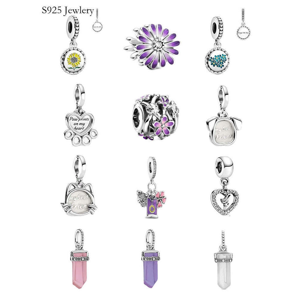 New Popular 925 Sterling Silver European Pet Dog Cat Forget-Me-Not Flower DIY Fine Beads For S925 Snake Charm Bracelet Jewelry