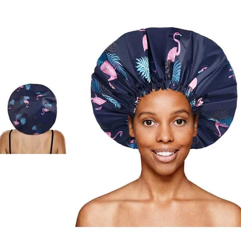Shower Cap Large Adjustable Reusable Double-Layer Waterproof Bath Cap for Women Girls Braids SPA Long Hair Z250808
