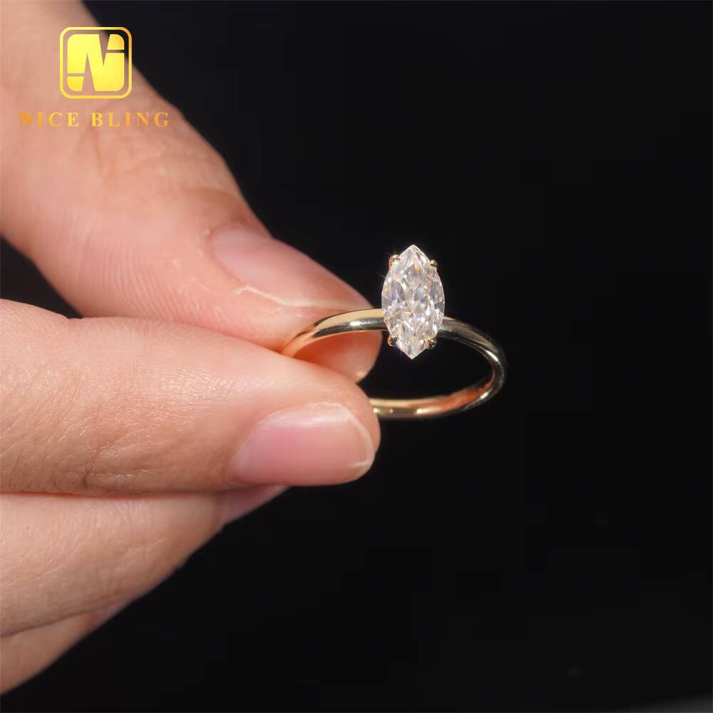 Pass Diamond Tester 14K Gold 1ct Marquise Cut Wedding Ring VVS Moissanite Engagement Ring for Women
