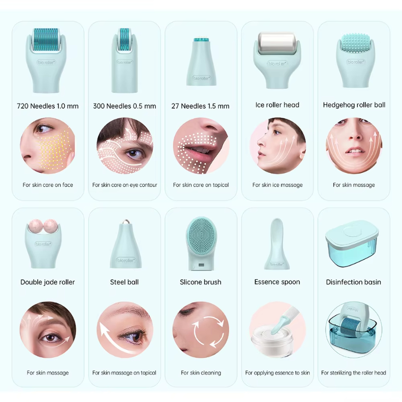Bio Roller 10 in 1 Derma Roller Kit G10 For Home Use Face Microneedling Massage Roller Acne Scars Anti Wrinkles Skin Care Tool