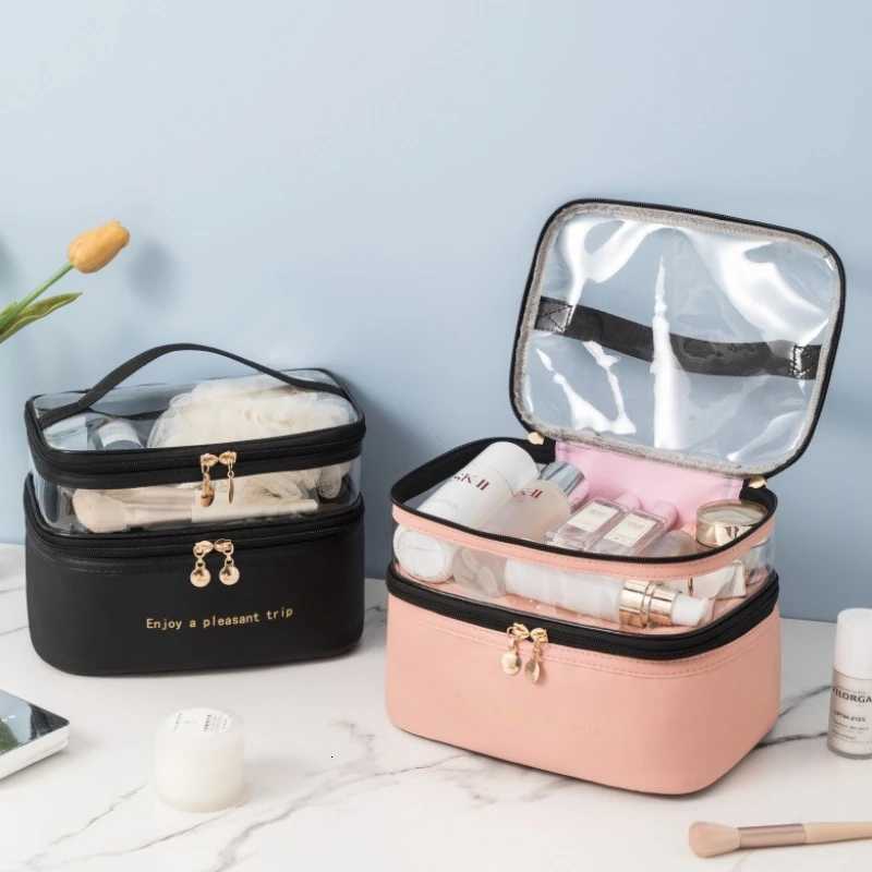 Double Transparent PU Cosmetic Bag Portable Wing Bag Big Capacity Makeup Bags Waterproof Travel Toiletry Bag Storage Bags Y250808