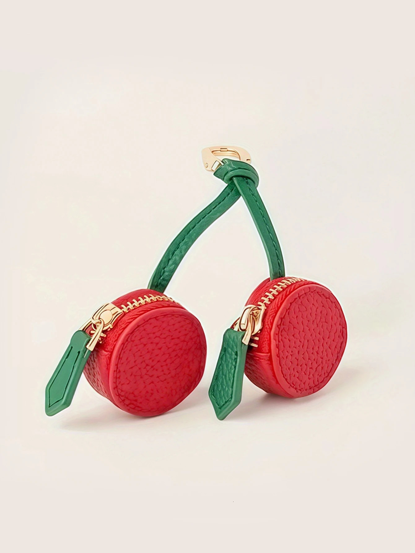 Fashion personality red cherry shape fruit pendant coin purse mini cute keychain PU leather bag small gift for girls 250801