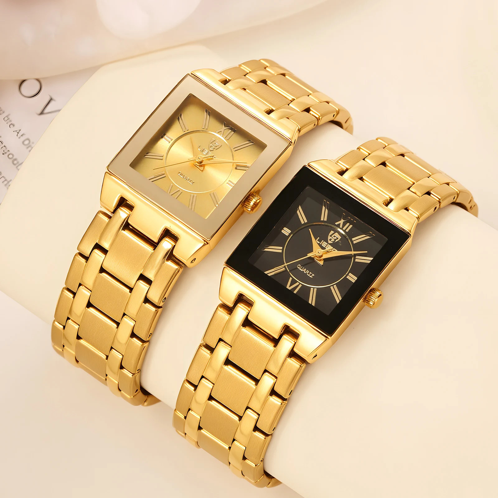 LIEBIG Business Quartz Wristwatches For Mens Watch Simple Black Gold Stainless Steel Waterproof Clock 250807