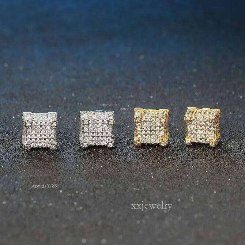 Morganite stud earrings for men - vintage gold-plated punk-style ice crystal dia earrings, hip-hop style women's accessories