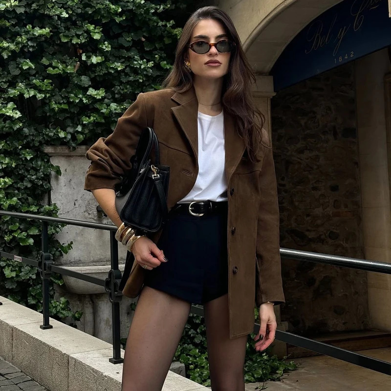 High Street Suede Jacket Cardigan Womens Long Sleeve Loose Lapel Solid Color Fashion Retro For Women Jacket Autumn and Winter 250805