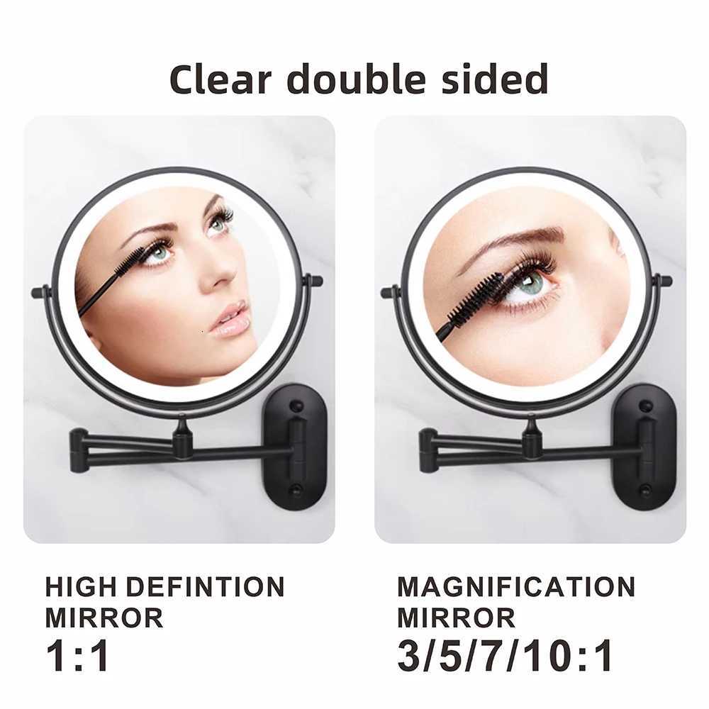 8 Inch Black Wall Mounted Bathroom Mirror 10x Magnifying Makeup Mirror Adjustable Dimming Vanity Cosmetic Mirrors with Light Z250807