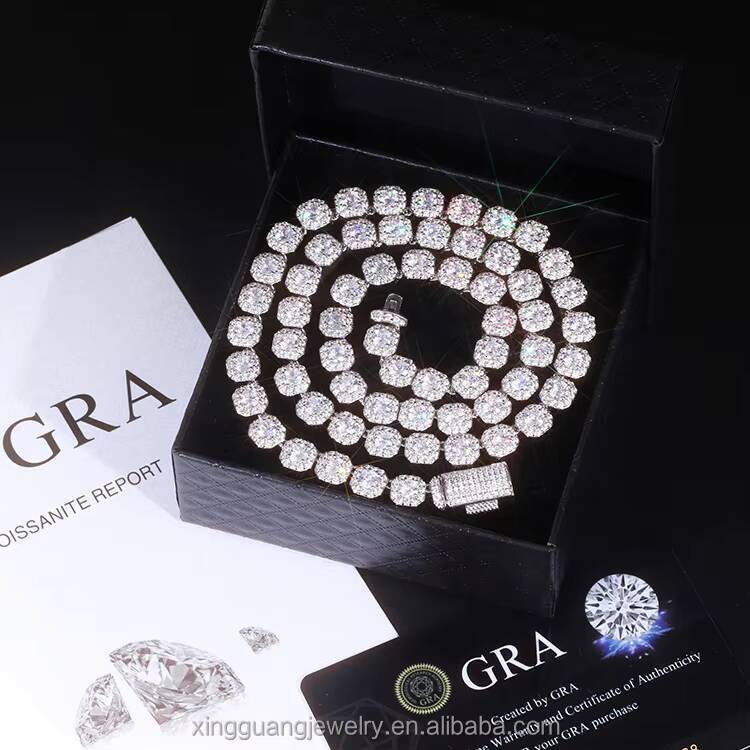 RTS Large Size 8mm Tennis Chain VVS Moissanite White Gold Plated Solid 925 Silver Tennis Chains for Men Women Bracelet Necklace