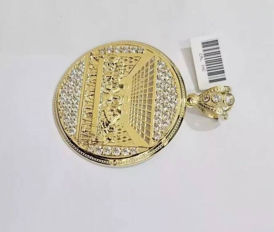 3 Piece Real Moissanite Round Cut Last Supper Circle Pendant 14K Yellow Gold Plated Fine Jewelry Series
