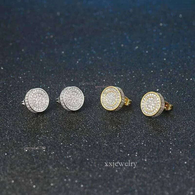 Morganite stud earrings for men - vintage gold-plated punk-style ice crystal dia earrings, hip-hop style women's accessories
