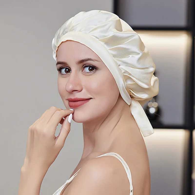 Mulberry Silk Bonnet Sleep Cap for Women Night Hat 16 Momme with Adjustable Ribbons Hair Care Z250808