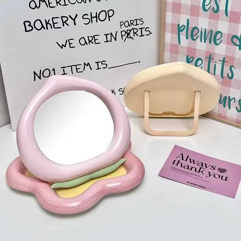 ute Peach Shaped Desk Vanity Makeup Mirror Portable Aesthetic Folding Mirror Travel Cosmetic Mirrors Home Dormitory Decor Z250807