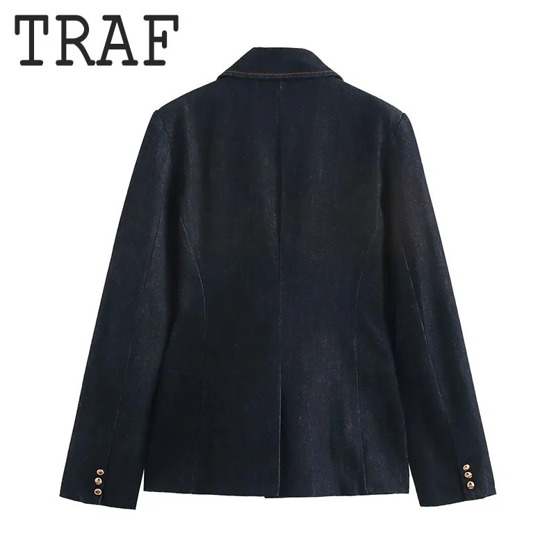 TRAF Elegant Womens Sets Denim Long Pants Set Single Breasted Long Sleeve Woman Denim Blazer Coats Sets For Women 2 Pieces 250728