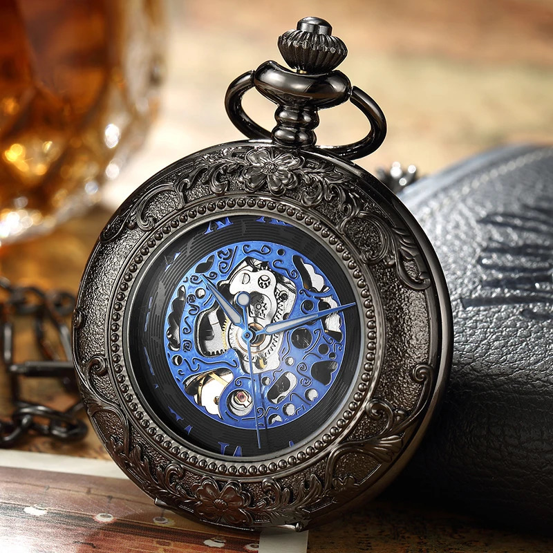 Retro Golden Hollow Skeleton Mechanical Pocket Watch Mens Fob Chain Steel Exquisite Sculpture Women Men Pocket Wath Gifs 250807