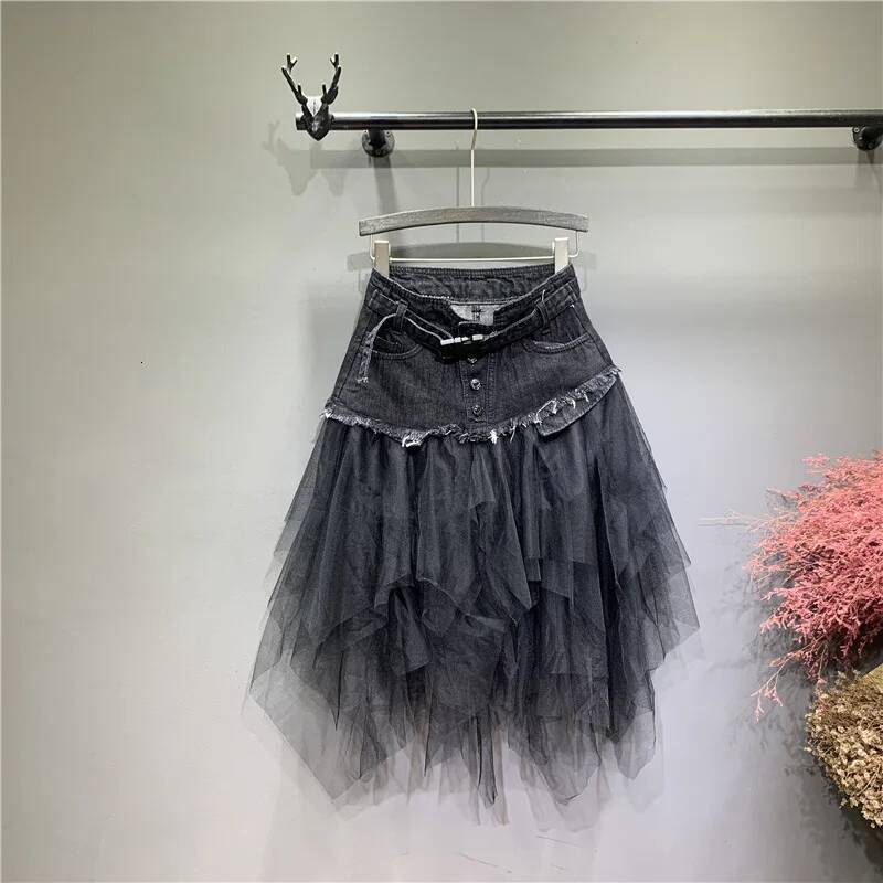 2025 Summer New Women's Chiffon High fashion Waist Slimming Retro Cowboy Skirt Spring/Summer Autumn/Winter New Designer