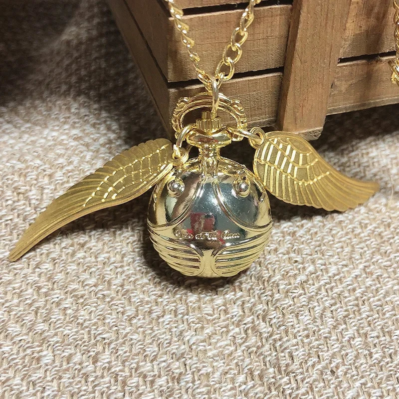 Golden Ball Pendant Snitch Ball Pocket Watch Gifts for Kids Quartz Necklace Clock Lovely Cute Fob Pocket Clock Wholesale 250807