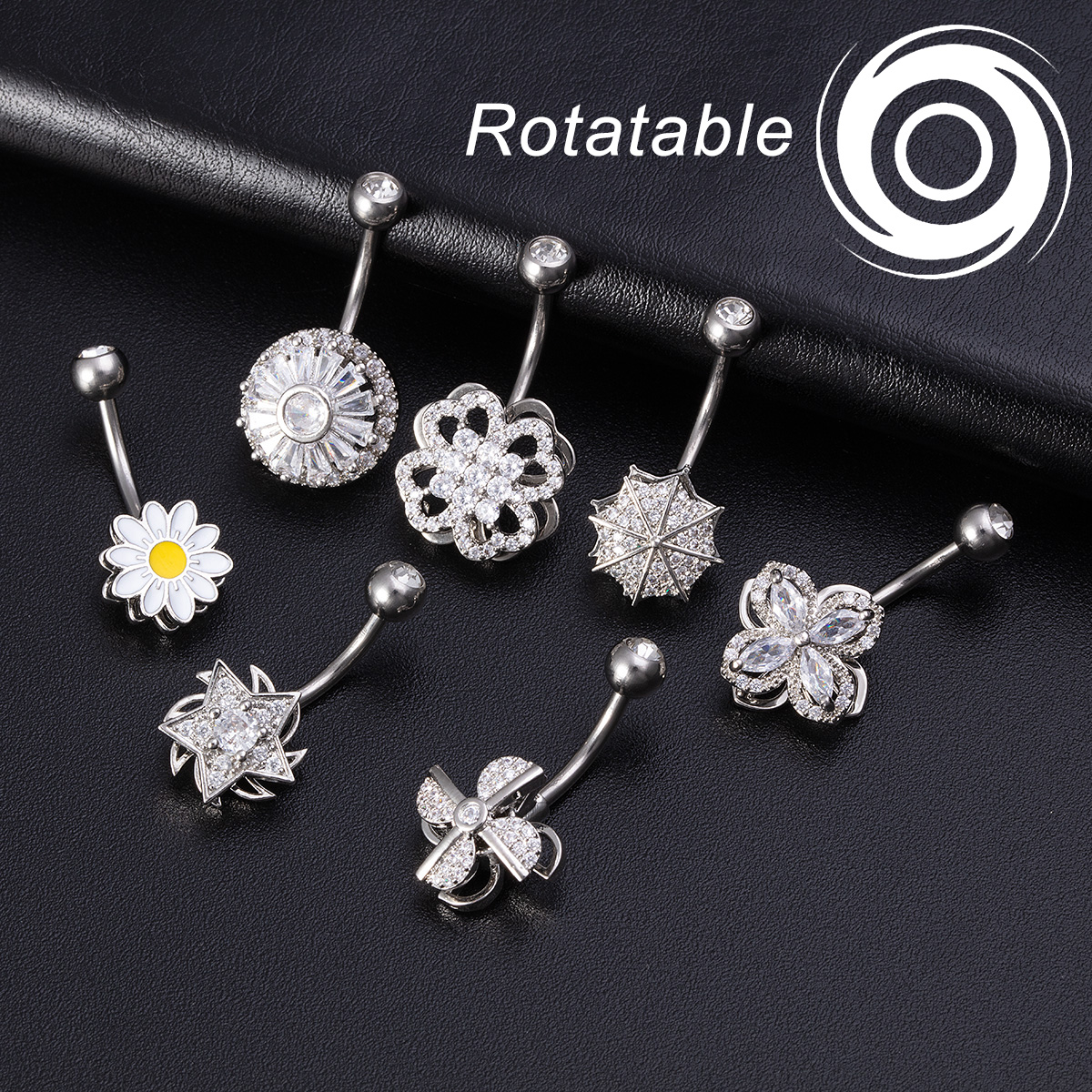 Rotating zircon inlaid navel ring, stainless steel rod, navel nail, perforated human body accessory, navel buckle accessory manufacturer