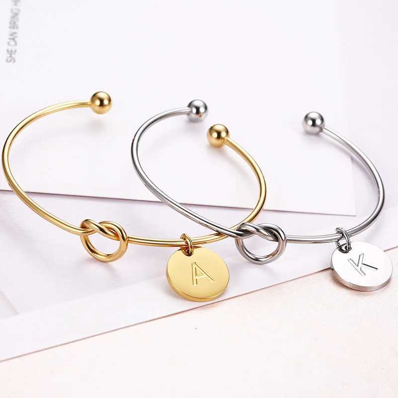 Trendy Initial Coin Charm Bangle for Women Men Lover Wife Stainless Steel Letter Cuff Bracelet Couple Jewelry Dropshipping Z250807