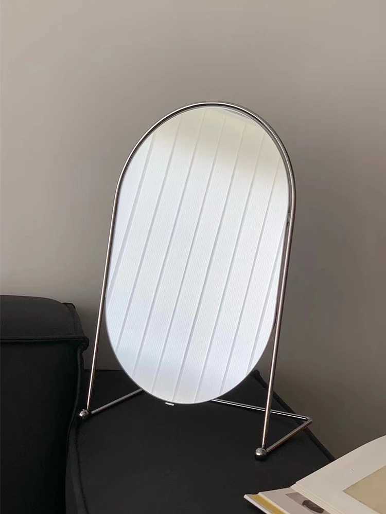 Rotating Oval Makeup Mirror Metal Standing Mirror Bathroom Desk Standing Korean Hairdressing Mirror Wall Mirror Home Bedroom Decor Z250807