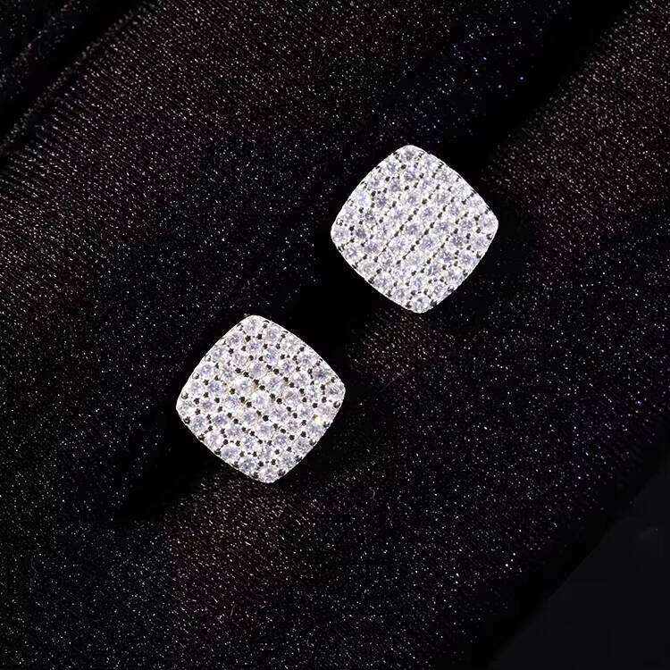 XINGGUANG JEWELRY Sterling Sier Iced Out VVS Moissanite Hypoallergenic Square Stud Earrings for Men Women