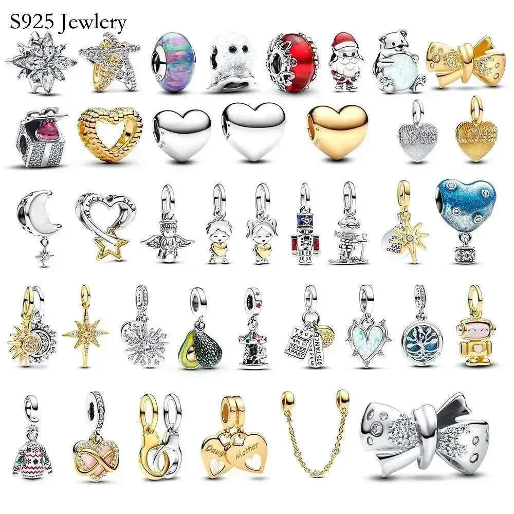 2025 NEW 925 Sterling Silver Heart Playful Santa North Star Christmas Sweater Sun Moon Dangle Charm Gifts