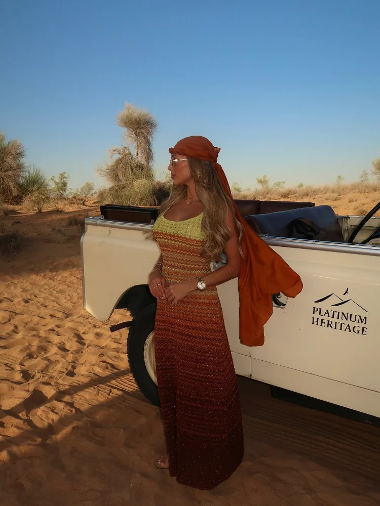 Fashion Gradient Women Knitted Maxi Elegant V-neck Sleeveless Bodycon Long Dresses Female Chic Beach Party Holiday Robe 250805