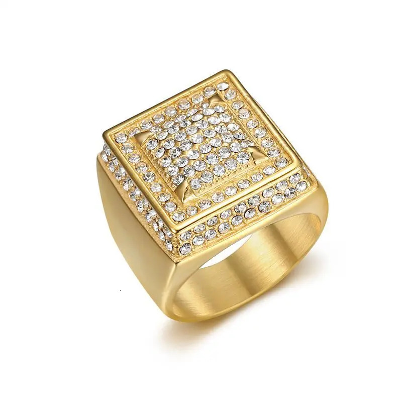 Stainless Steel Hip Hop Gold Plated Square Full Zircon Rings for Men Women Friends Couple Gift Fashion Jewelry 250717