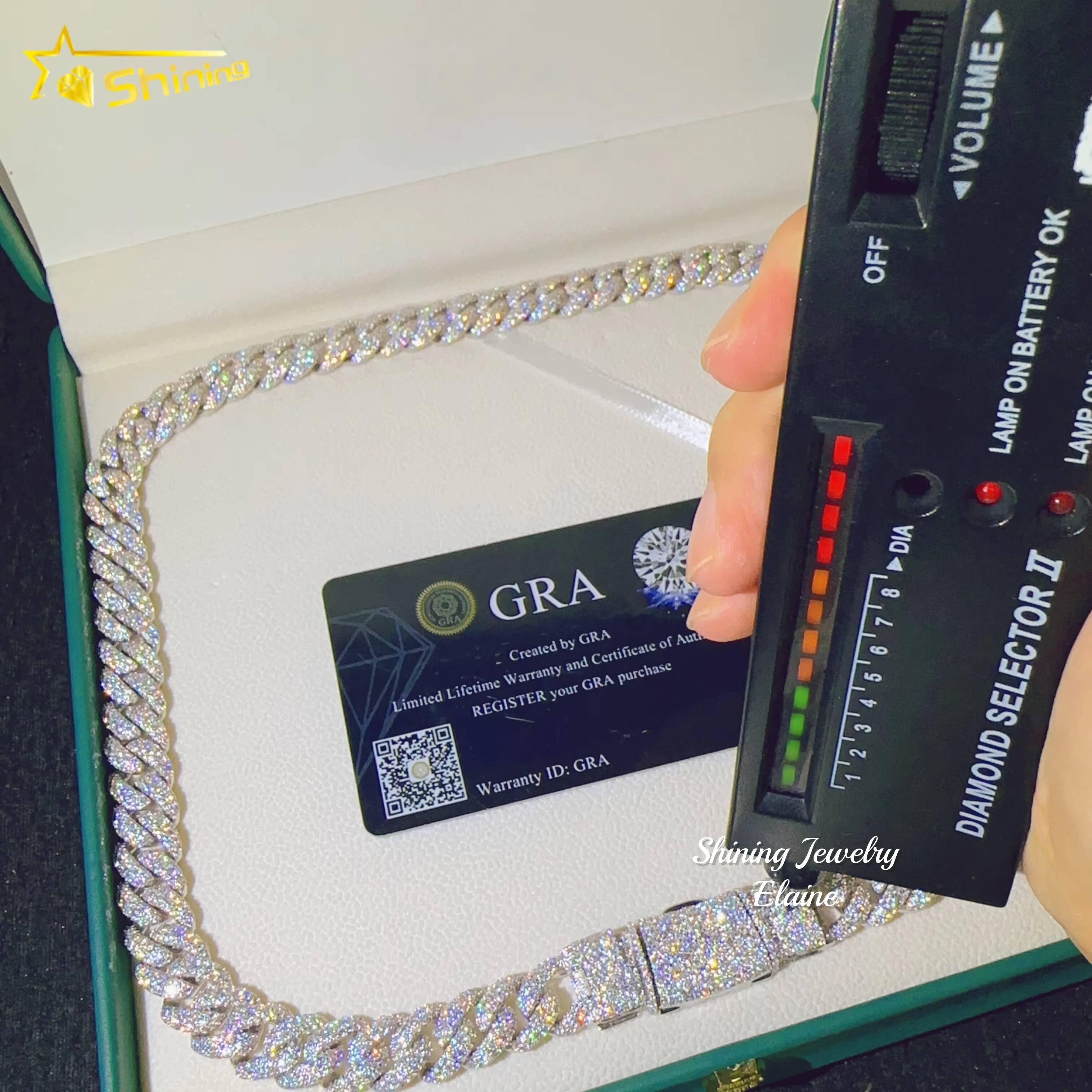 Wholesale Price 12MM Necklace 925 Sterling Silver Iced Out Hip Hop VVS Moissanite Diamond Cuban Bracelet Link Chain