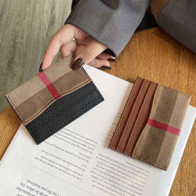 New Top Layer Cowhide Stitching Holder Ins Exquisite Small Plaid Multifunctional Card Coin Clip