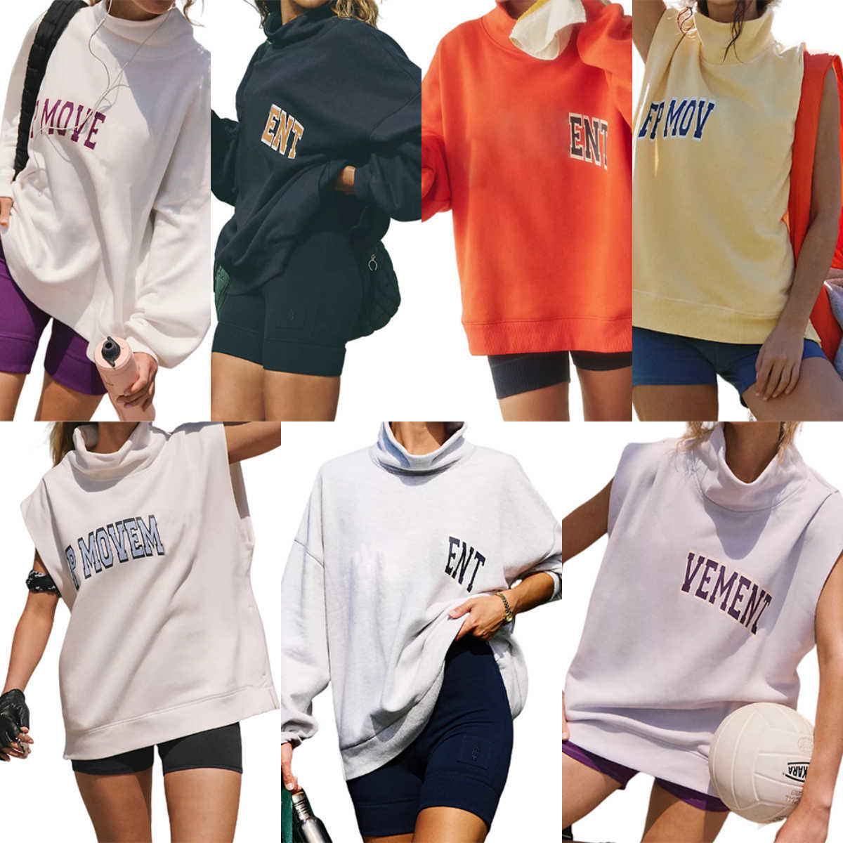 INS Hot-Selling New free people Womens Clothing Letter Print High Neck Loose free people Sweatshirt Fashion Versatile Casual Top free people movement clothes