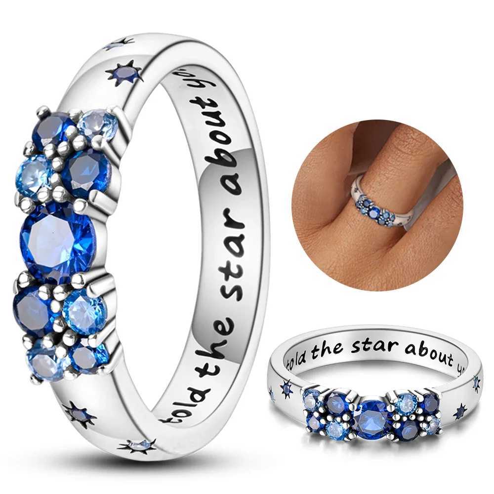 925 Sterling Silver Ring Blue Color Star Password Ring For Women CZ Cubic Zircon Star Moon Flower Wedding Jewelry Rings Gifts Y250808