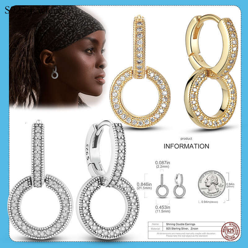 The New Popular 925 Sterling Silver Glittering Earrings Are Suitable For Women's Circular Circle Earrings Jewelry Gift Fashion Accessories